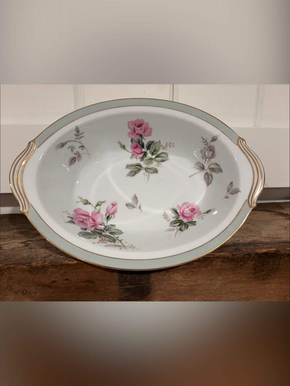 Noritake Pink Rose Porcelain Serving Bowl with Gold Trim